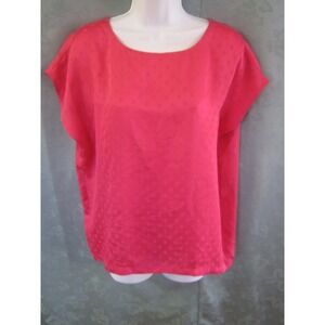 Ann Taylor Loft Blouse Size XS Hot Pink Jacquard Polka Dot Top Dolmen Sleeve